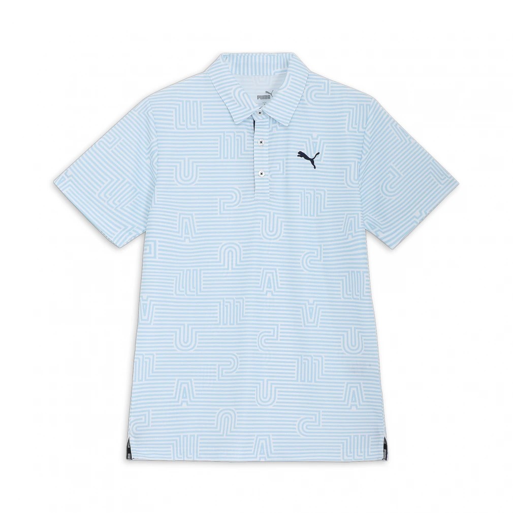 Men s Golf Stretch Kanoko Unique Stripe AOP Short Sleeve Polo Shirt SKY